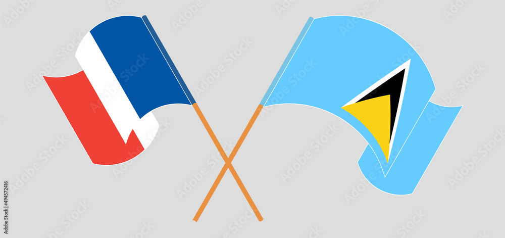 Crossed flags of France and Saint Lucia. Official colors. Correct proportion Crossed flags of France and Saint Lucia. Official colors. Correct proportion