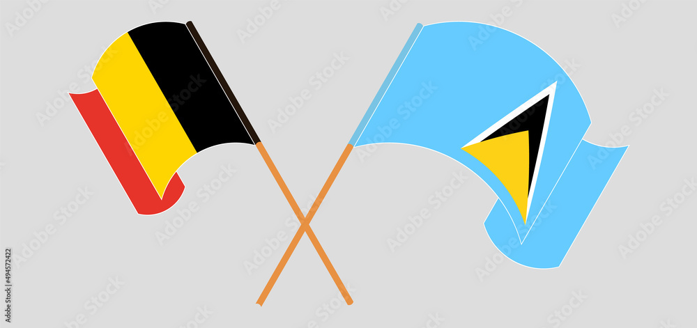 Crossed flags of Belgium and Saint Lucia. Official colors. Correct proportion Crossed flags of Belgium and Saint Lucia. Official colors. Correct proportion