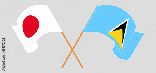 Crossed flags of Japan and Saint Lucia. Official colors. Correct proportion