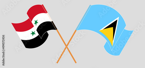 Crossed flags of Syria and Saint Lucia. Official colors. Correct proportion