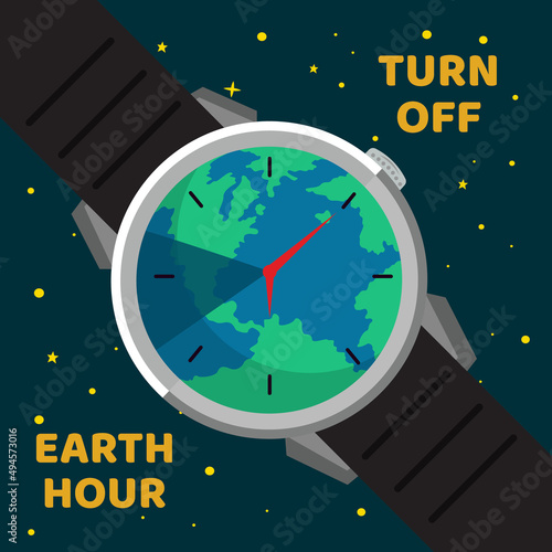 earth hour with earth shaped watch illustration