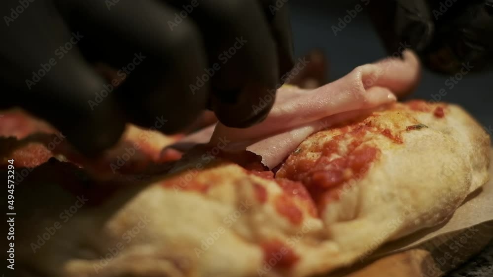 Delicious Appetizing Pizza. Pieces Of Meat On Dough. Delicious Appetizing Pizza. Pieces Of Meat On Dough.