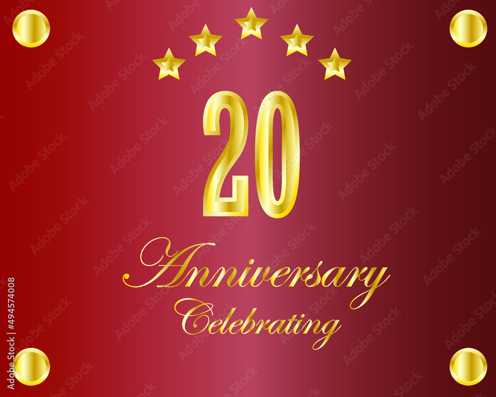 20th Anniversary. Gold numbers. birthday party banner vector