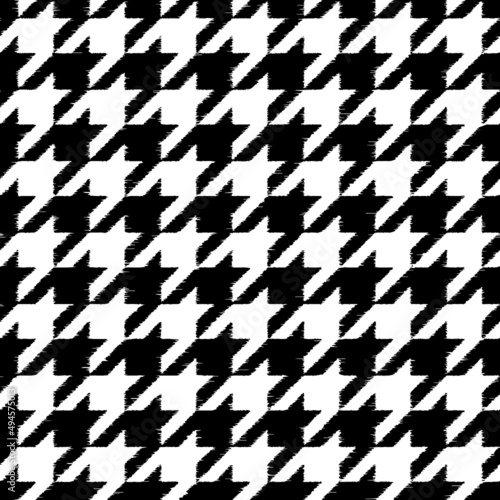 Houndstooth grunge seamless pattern. Repeated houndtooth texture. Black hound tooth on white background. Repeating pepita plaid patern for design prints. Simple abstract plaid dogstooth. Vector