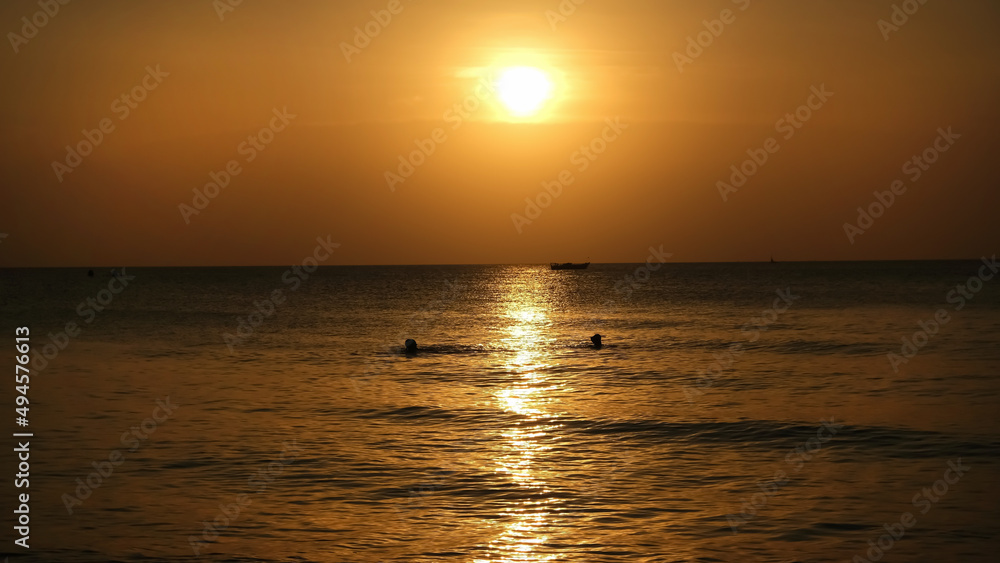 Sunset in ocean at the equator. Tanzania, Zanzibar.