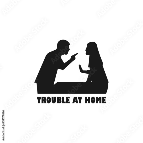 Arguing couple simple black vector silhouette illustration.