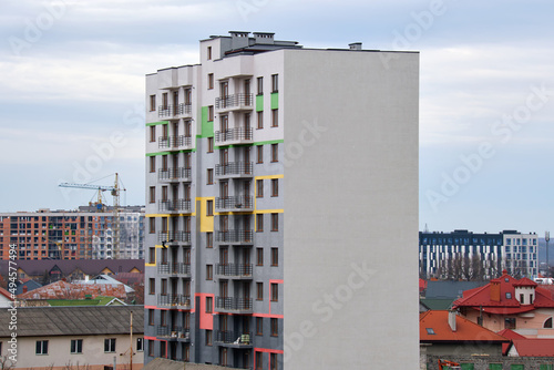 High rise residential apartment building in city residential area. Real estate development