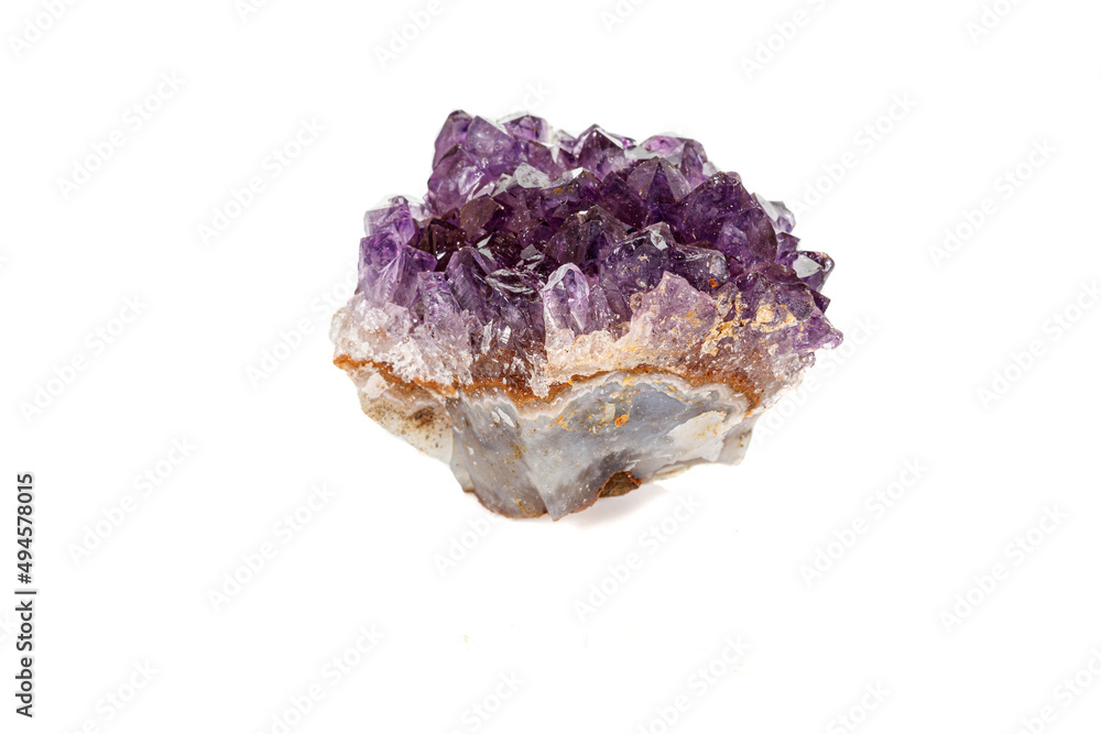 Amethyst Crystal Druse macro mineral on white background Amethyst Crystal Druse macro mineral on white background