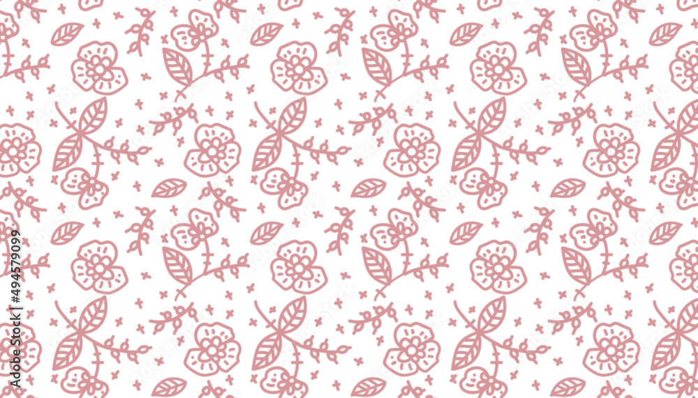 Vector illustration Pattern with pink patterned flowers on a white background