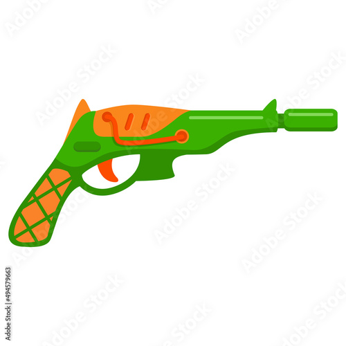 Futuristic weapon. Fantastic laser weapon. Child pistol.Isolated on white background. Vector flat illustration.