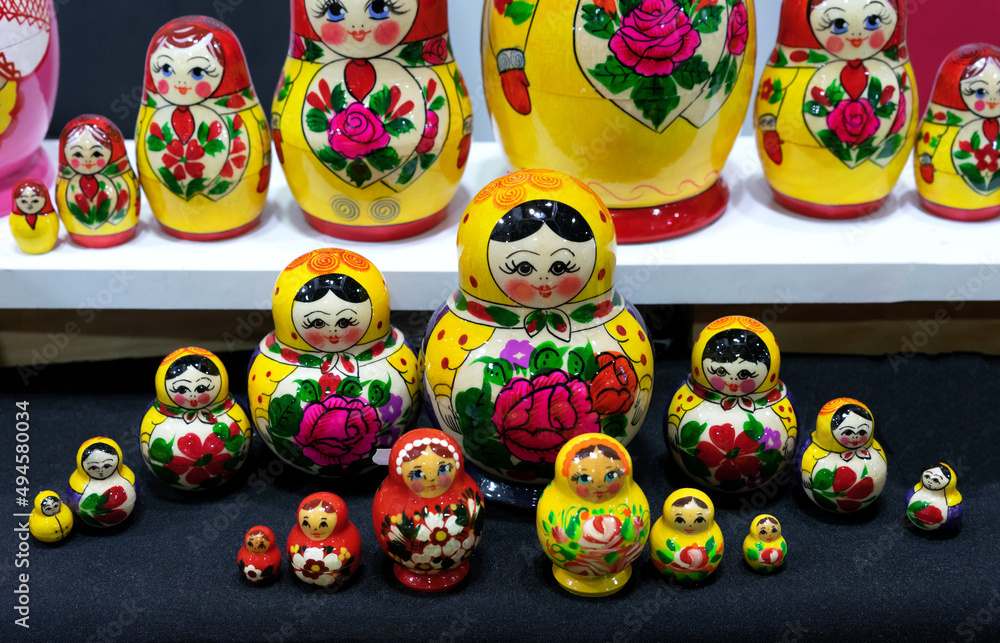 Colorful Russian nesting dolls. Matryoshka doll.