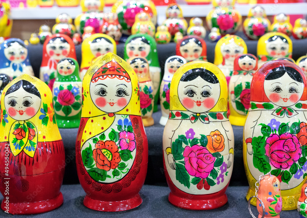 Colorful Russian nesting dolls. Matryoshka doll.