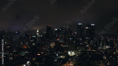 Wallpaper Mural Cinematic Los Angeles Downtown Aerial at Night. Aerial of Downtown Los Angeles California at Night. Aerial panoramic view of Los Angeles downtown. Financial District View of DTLA.  Torontodigital.ca