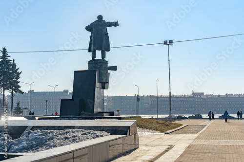03/22/2022 13:35 pm Russia St. Petersburg Lenin Square near the Finland Station. Monument to Communist leader Vladimir Lenin, founder of the Revolution.
