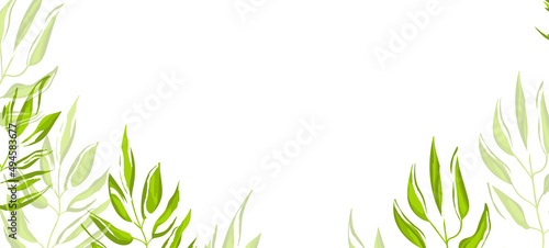 Floral web banner with drawn color exotic leaves. Nature concept design. Modern floral compositions with summer branches. Vector illustration on the theme of ecology, natura, environment