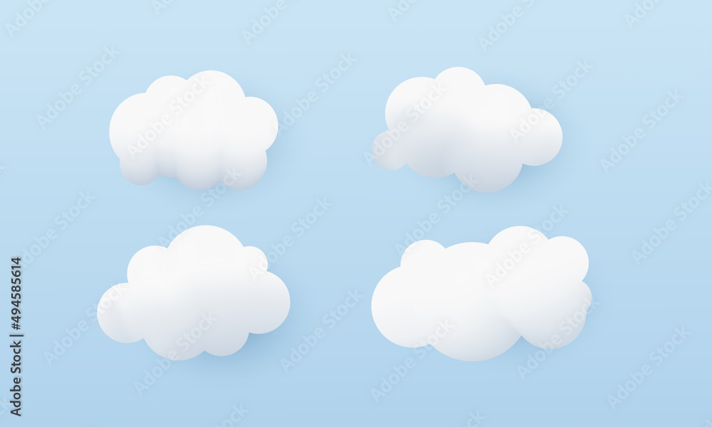 3d white clouds set isolated on blue background