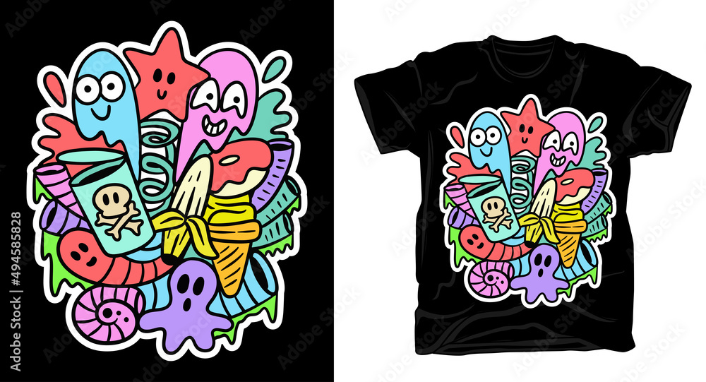 Funny abstract colorful doodle character illustration t shirt design