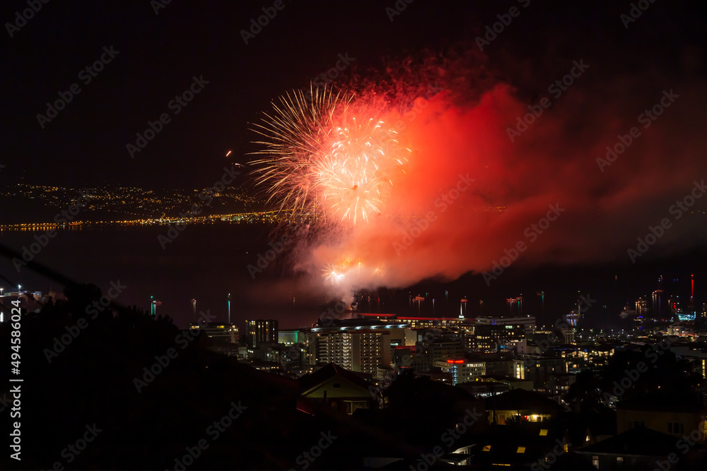 2019 Matariki fireworks. View from Brooklyn in Wellington, New Zealand 2019 Matariki fireworks. View from Brooklyn in Wellington, New Zealand