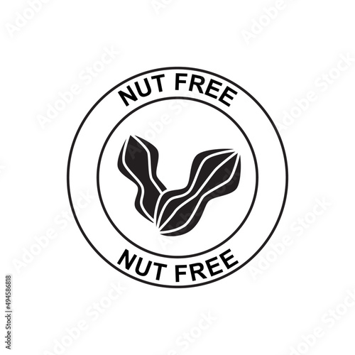 Nut free label icon in black flat glyph, filled style isolated on white background