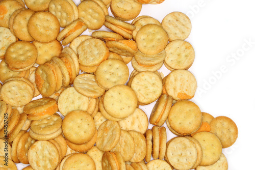 Pile of Cheese Snack Crackers Close up