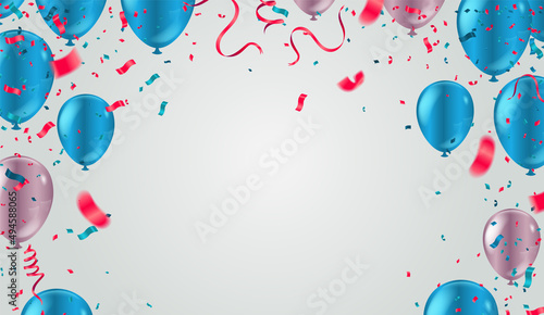 New Birthday celebration with ribbon balloon background vector Illustration with confetti for parties or celebrations