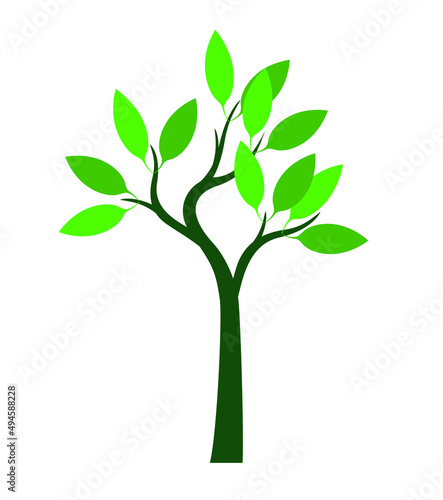 Green Tree with Leaves. Vector outline Illustration. © topor