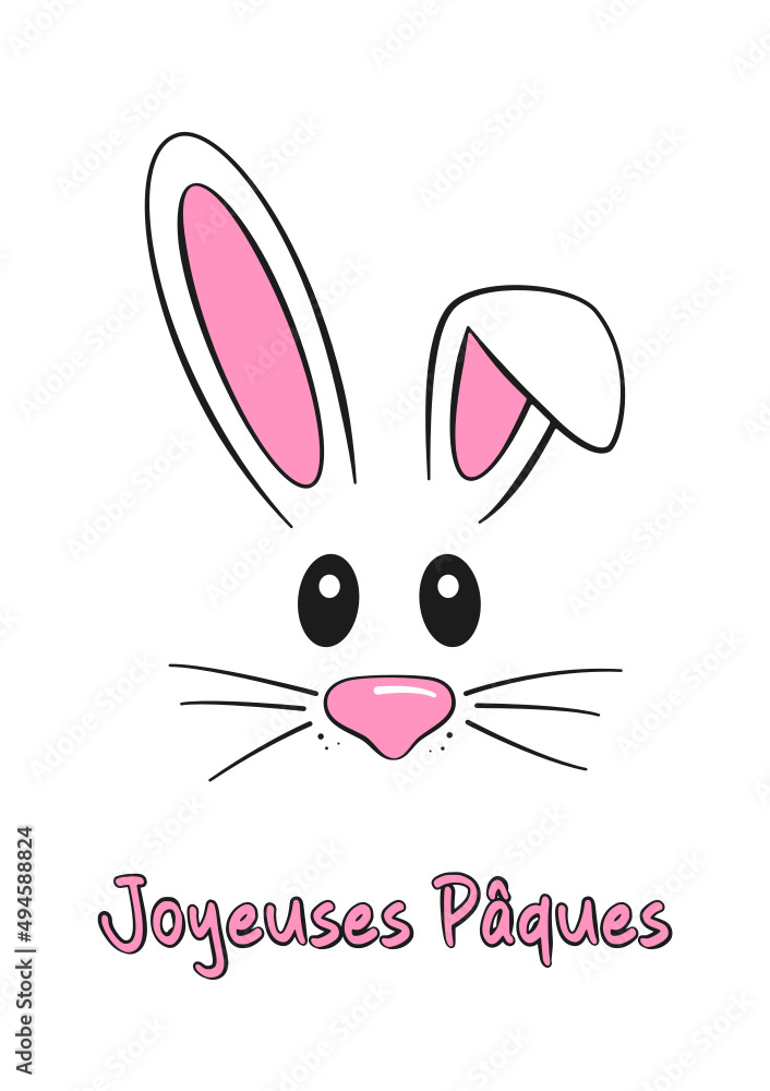 French text Joyeuses Pâques. Happy Easter vector lettering and bunny. Isolated on white background French text Joyeuses Pâques. Happy Easter vector lettering and bunny. Isolated on white background