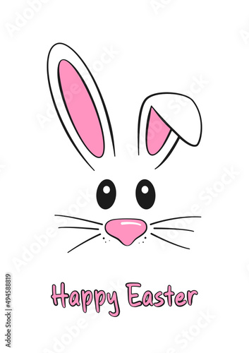 Happy Easter lettering and bunny. Isolated on white background © FriendlyPixels