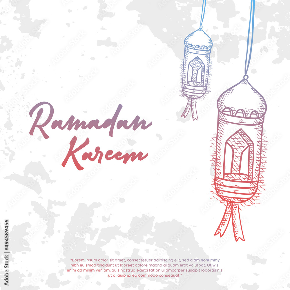 hand drawn sketch of ramadan lantern lamp illustration with grunge texture background
