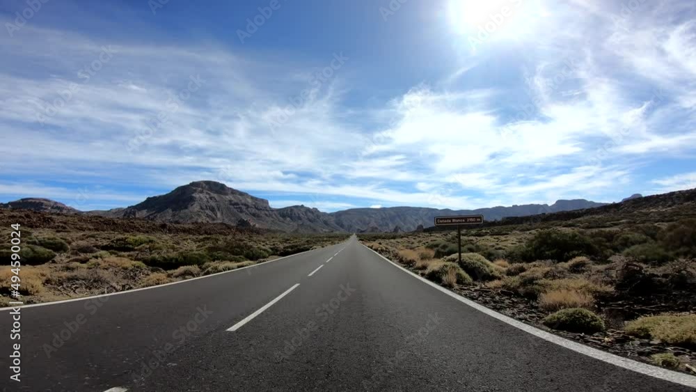 Driving on highway (POV), Tenerife to the mount Teide. Spain, Canary Islands Driving on highway (POV), Tenerife to the mount Teide. Spain, Canary Islands