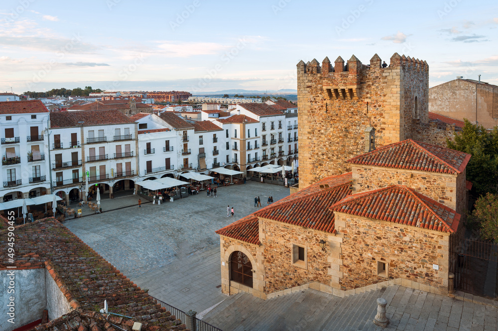 Scenic view of the medieval city of Caceres at twilight. High quality photo Scenic view of the medieval city of Caceres at twilight. High quality photo