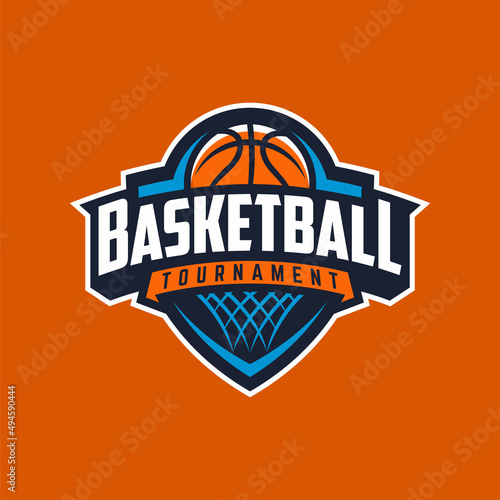 Basketball club logo, emblem, designs with ball. Sport badge vector illustration