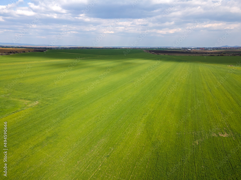 Obraz premium Aerial view of Upper Thracian Plain near town of Parvomay, Plovdiv Region, Bulgaria