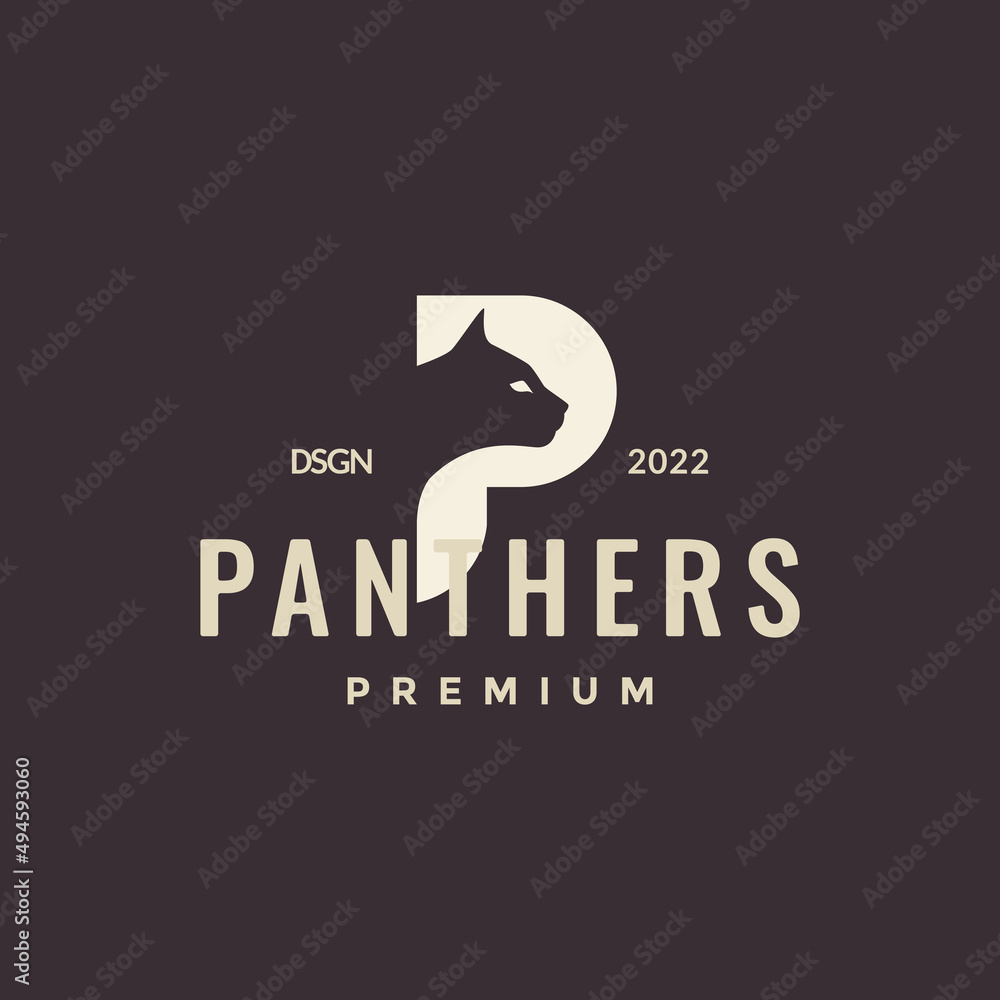 letter p for panther vintage logo design, vector graphic symbol icon illustration creative idea - obrazy, fototapety, plakaty 