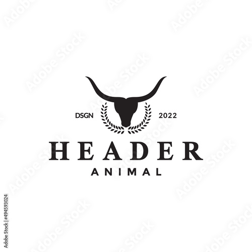 head cow long horn logo design, vector graphic symbol icon illustration creative idea