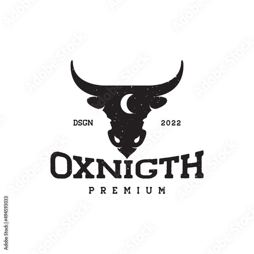 head cow or ox with night logo design, vector graphic symbol icon illustration creative idea