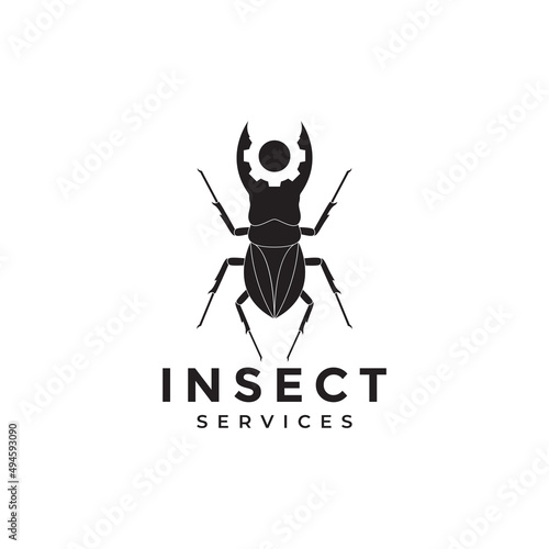 insect beetle with gear service logo design, vector graphic symbol icon illustration creative idea