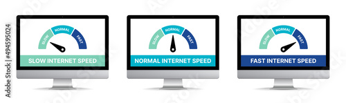 Internet speed on computer screen set. Vector illustration