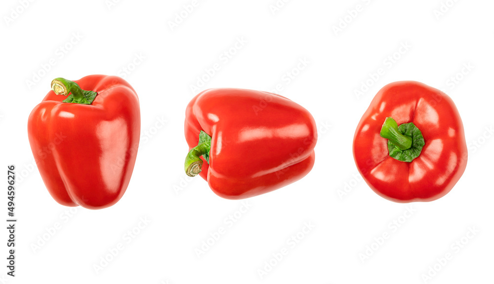 Red bell peppers on white background.