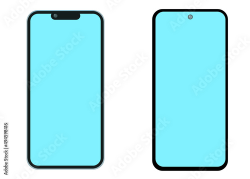 Two Smartphones icons with blue screen. Vector illustration on white background.
