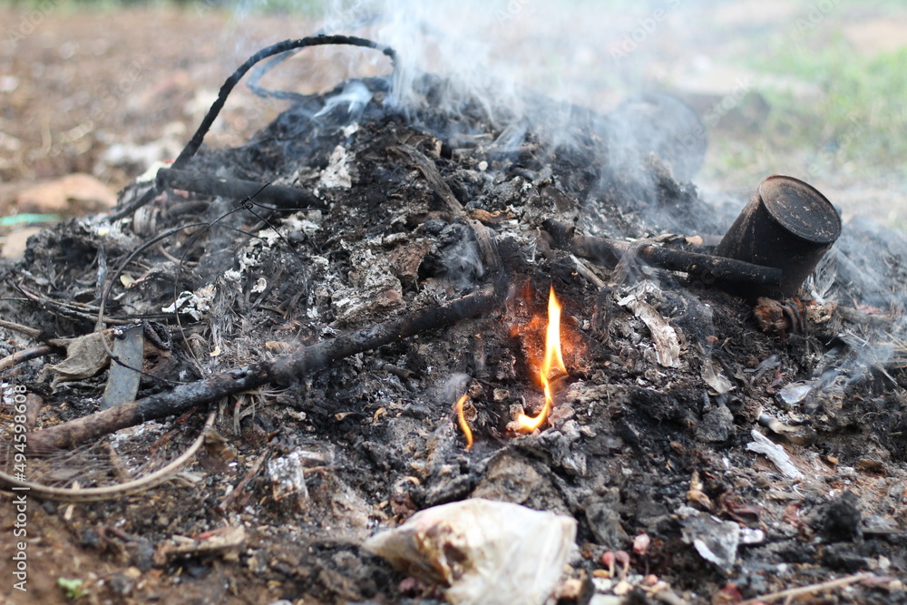 burning plastic waste, in residential areas