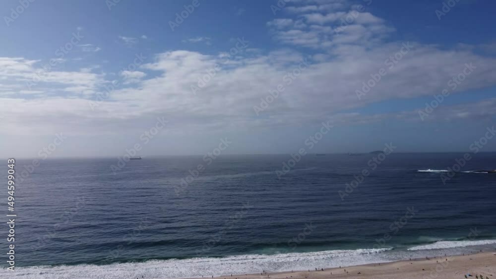 Amazing image of Copacabana beach towards the south, Rio de Janeiro, Brazil. Drone top view of boardwalk, beach, buildings, beachfront. Amazing image of Copacabana beach towards the south, Rio de Janeiro, Brazil. Drone top view of boardwalk, beach, buildings, beachfront.