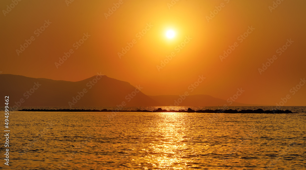 Picturesque sunset over mediterranean sea near Cyprus. Amazing seascape. Beauty of nature.