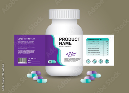supplement bottle Packaging, Cosmetic package. product design. Beauty label, 3d supplement bottle vector, 3d white plastic Pills box, White medical container. healthcare bottle, realistic mock-up. 
