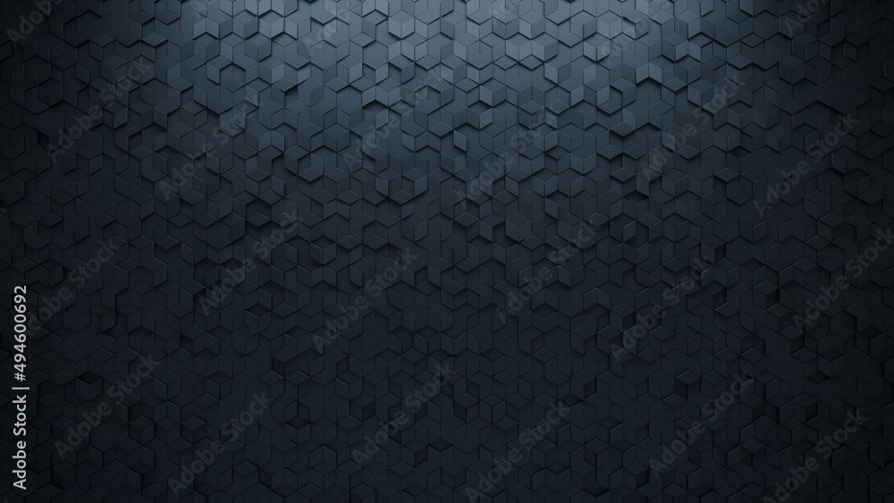 Semigloss Tiles arranged to create a Black wall. Diamond Shaped, Futuristic Background formed from 3D blocks. 3D Render Semigloss Tiles arranged to create a Black wall. Diamond Shaped, Futuristic Background formed from 3D blocks. 3D Render
