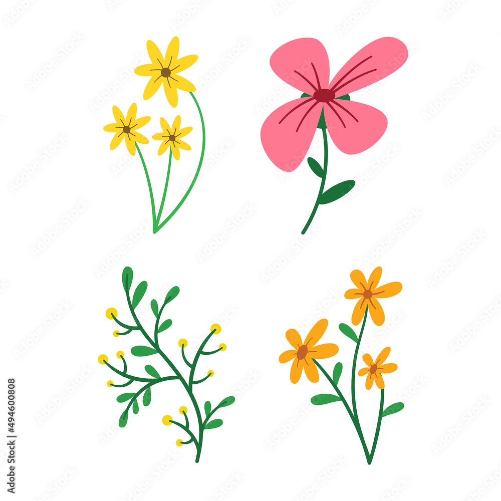 Colorful Flat Flowers Illustration Natural Object Colorful Flat Flowers Illustration Natural Object