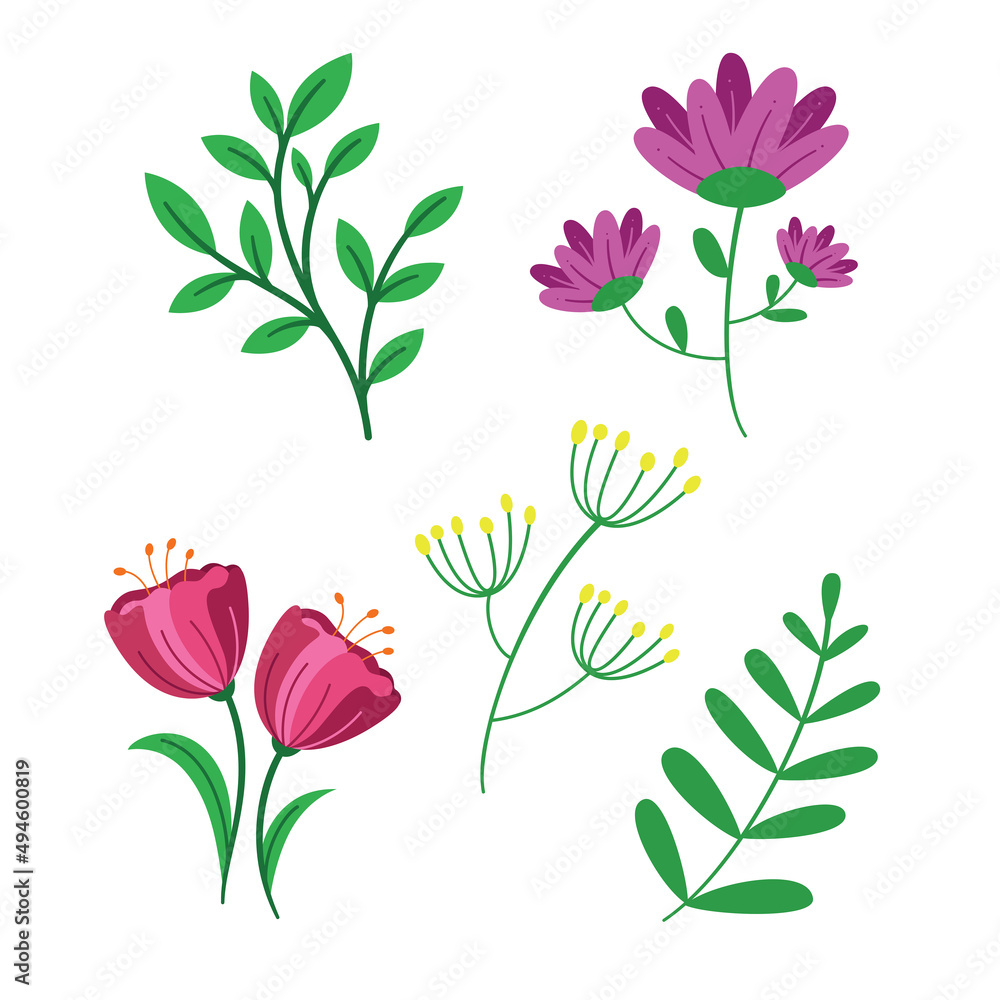 Colorful Flat Flowers Illustration Natural Object