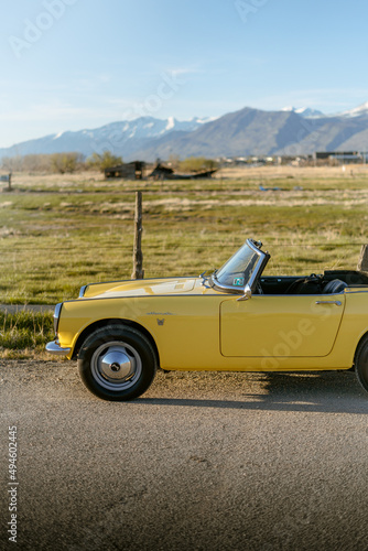 Yellow Japanese Classic Convertible Sports Car
