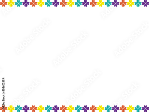 カラフルな四つ葉のクローバー上下にライン_元気カラー