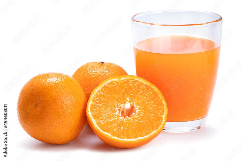 Fresh orange juice and slices of oranges isolated on white background. Clipping path. Fresh orange juice and slices of oranges isolated on white background. Clipping path.